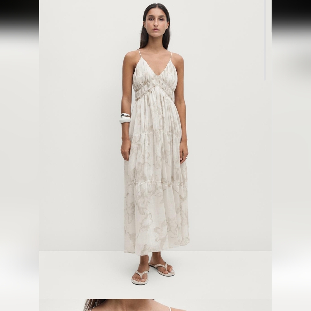 💫  Massimo Supply Cream Tan Adjustable strap maxi dress w  lace silver